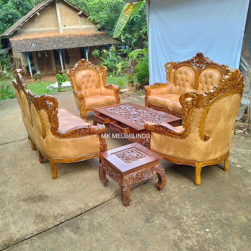 SET KURSI SOFA TAMU UKIR KAYU JATI / SET MEJA TAMU UKIR KAYU JATI