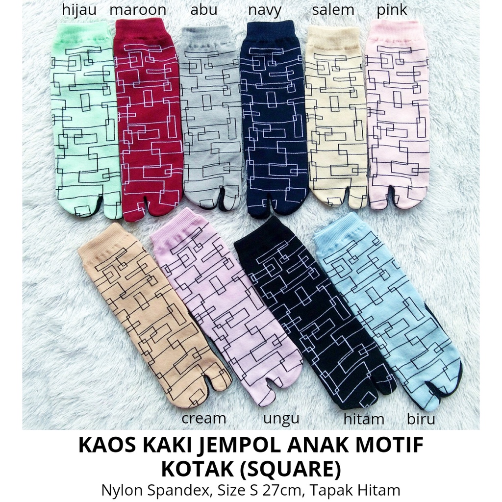 Kaos Kaki Jempol Anak Perempuan Motif Kotak/Square (Tapak Hitam, Tebal, Nylon Spandex, SD, Murah)