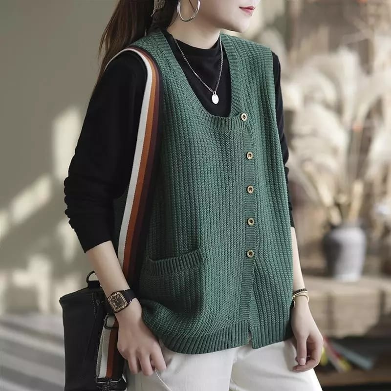 Vest Rompi Wanita Kancing Samping Rajut Tebal Premium Knit