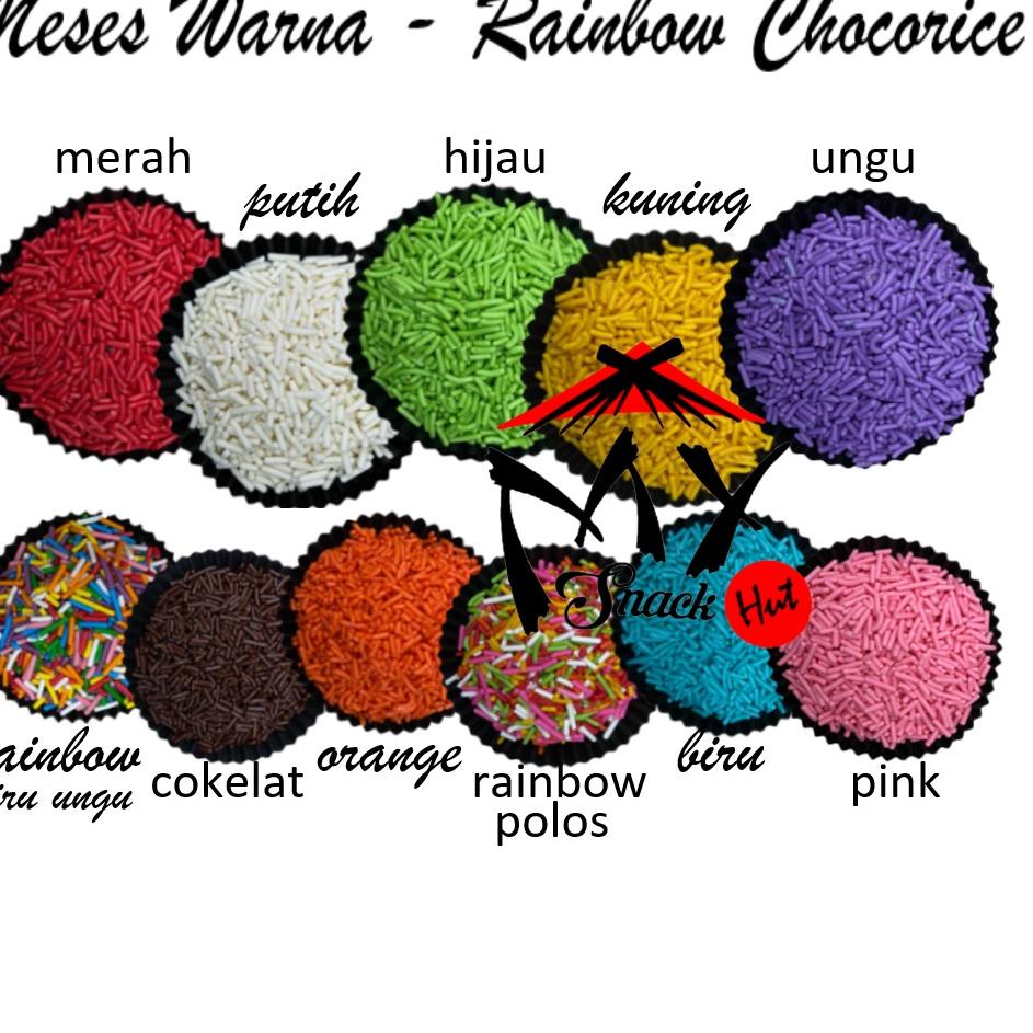 

⇑ MESES WARNA 100GR - RAINBOW COKLAT COKELAT WARNI MESIS ORANGE MERAH PUTIH HIJAU KUNING PINK BIRU UNGU MISES ↪