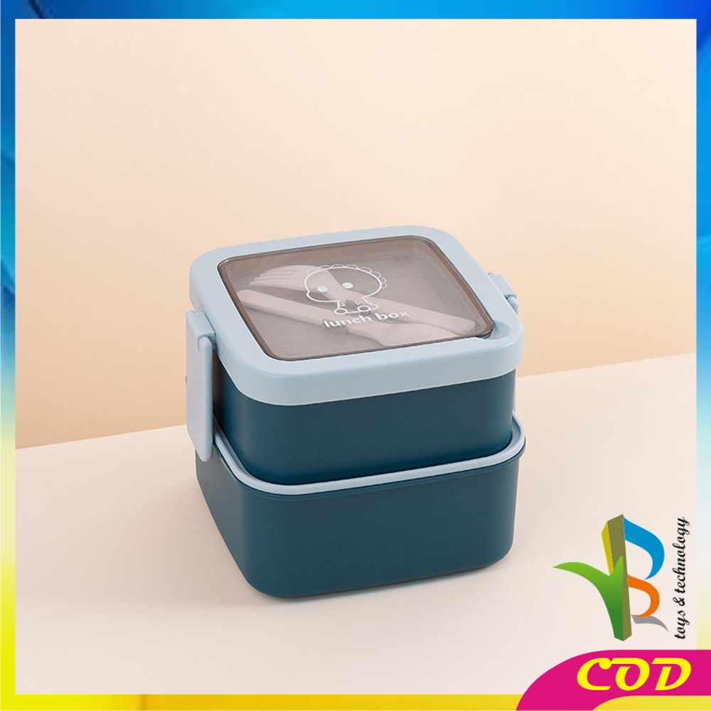 RB-C695 Lunch Box Set Tempat Makan 2 Susun Stackable BPA FREE / Kotak Bento Tingkat Dengan Sendok Garpu Set Portable