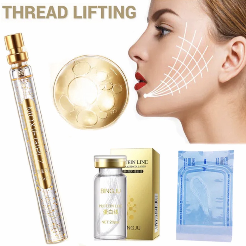 paket serum pepti gold + benang emas ajaib collagen protein line lifting anti aging kerutan wajah pengencangan