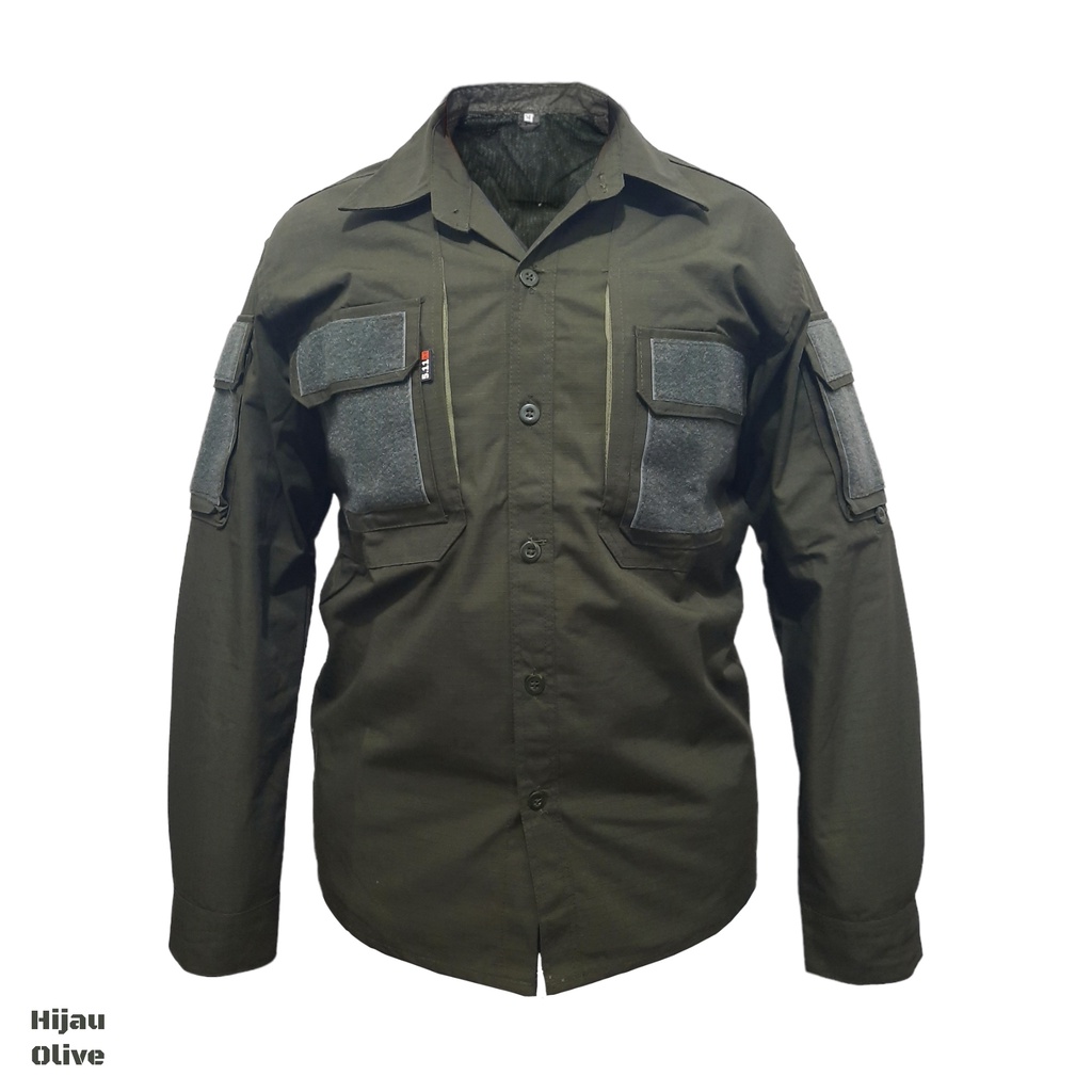 Kemeja Pdl/Lapangan Tactical Khaki/Krem/511 Hitam, AbuTua,Orange Lengan Panjang Ripstop Full Prepet