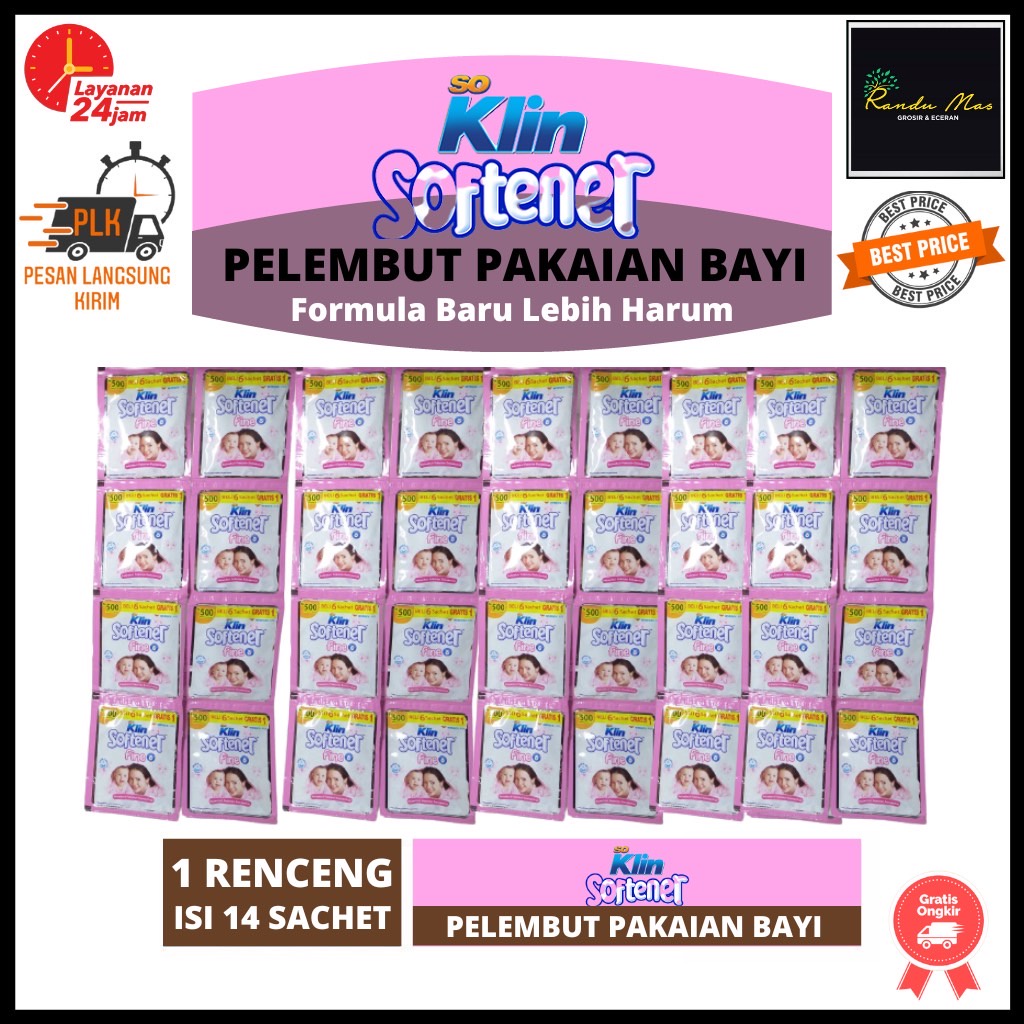 SOKLIN Softener Fine Pewangi Cair Pelembut Pakaian Bayi Konsentrat 1 Renceng Isi 14 Sachet Ekonomis Original