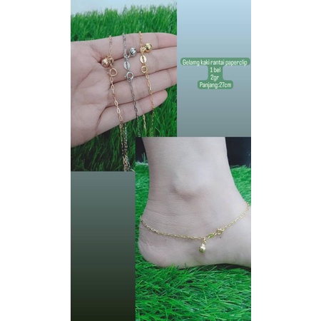 Gelang kaki rantai mini paperclip +1 bel / gelang kaki perak asli silver 925 lapis emas/ gelang kaki fashion wanita terbaru