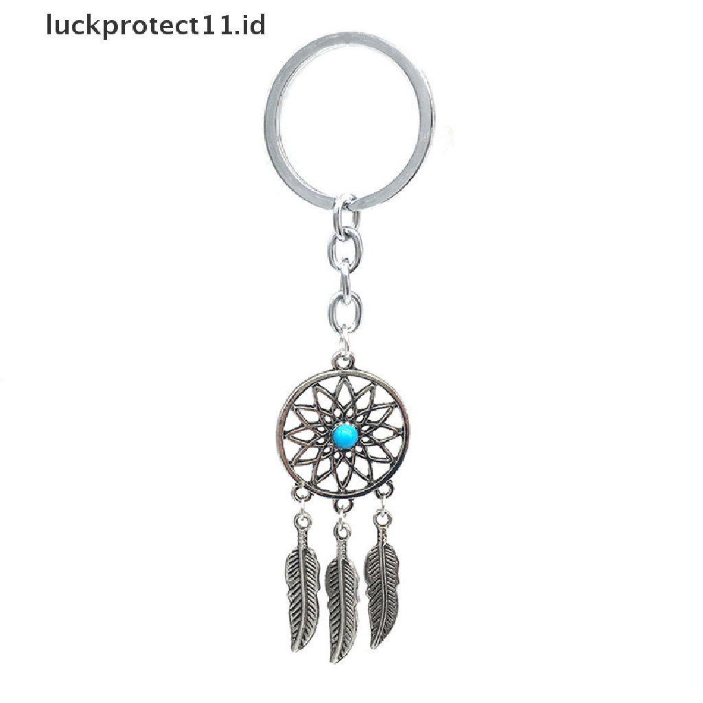 /Fashion Hot// Fashion// Baru Perak Logam Gantungan Kunci Ring Bulu Jumbai Dream Catcher Keyring Keychain.