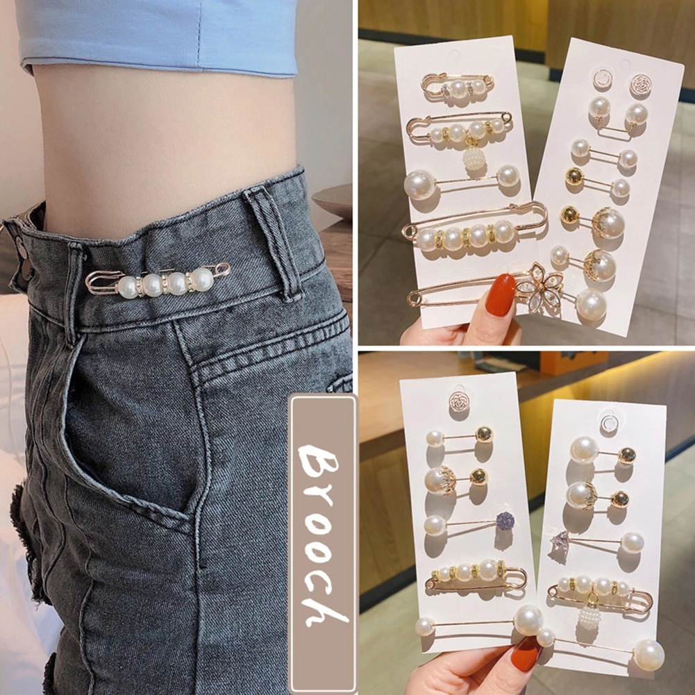 [Harga Grosir] 1set Kerah Gesper Tetap Pakaian Tak Terlihat Bros Fashion Kristal Bros Gesper Pinggang Sweater Mantel Anti Jatuh Mutiara Pakaian PinJeans Anti Luntur Bros Pin