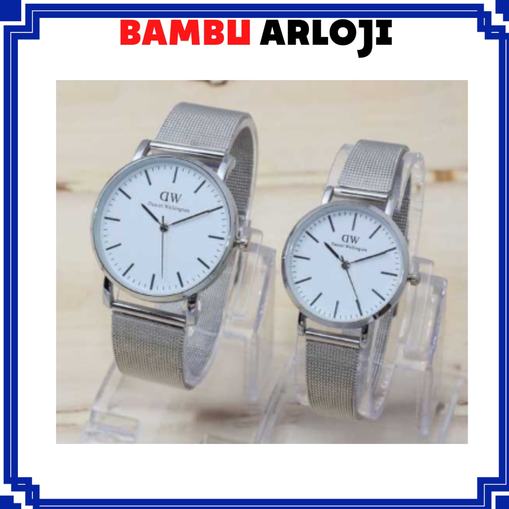 BAJ JAM TANGAN COUPLE DW RANTAI PASIR SILVER PLAT PUTIH / ( 5 WARNA ) JAM TANGAN MURAH / DW019