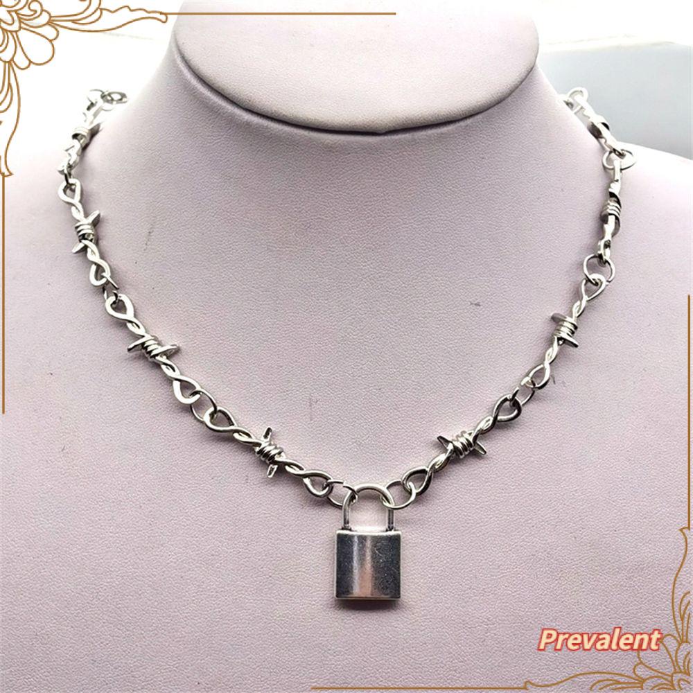 Preva Punk Kalung Pesta Perhiasan Punk Kunci Keren Liontin Duri Kecil Choker Bib Choker Hip Hop Kawat Duri