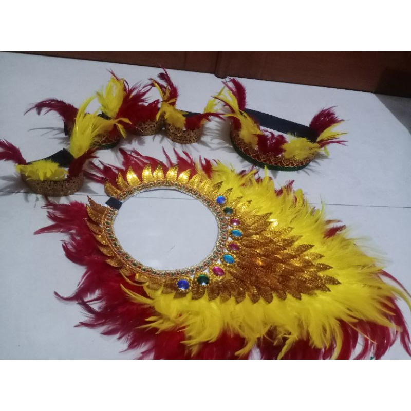 AKSESORIS BULU DAN KALUNG TARIAN  BULU BULU SET KOMPLIT