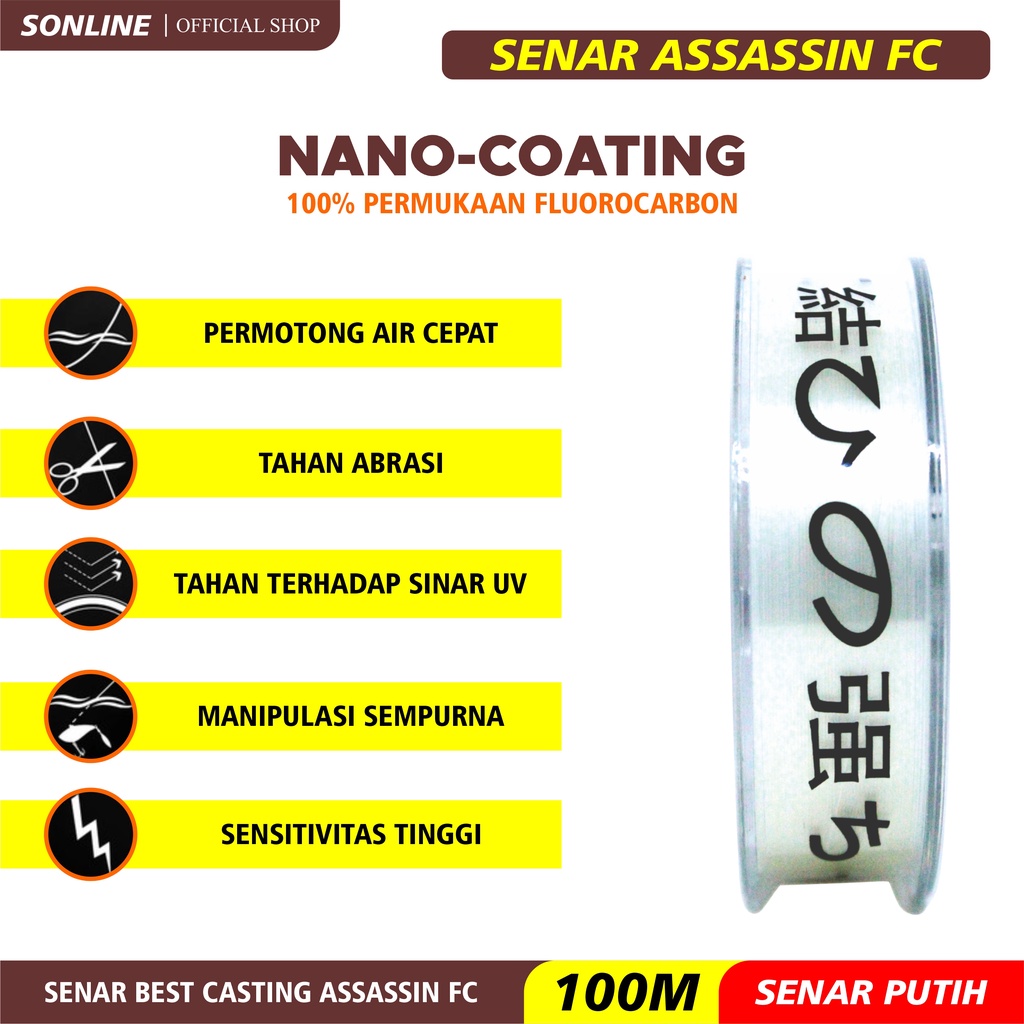 SONLINE Aquapro Asassin 100% Fluorocarbon Senar Pancing 100m Pion Technology