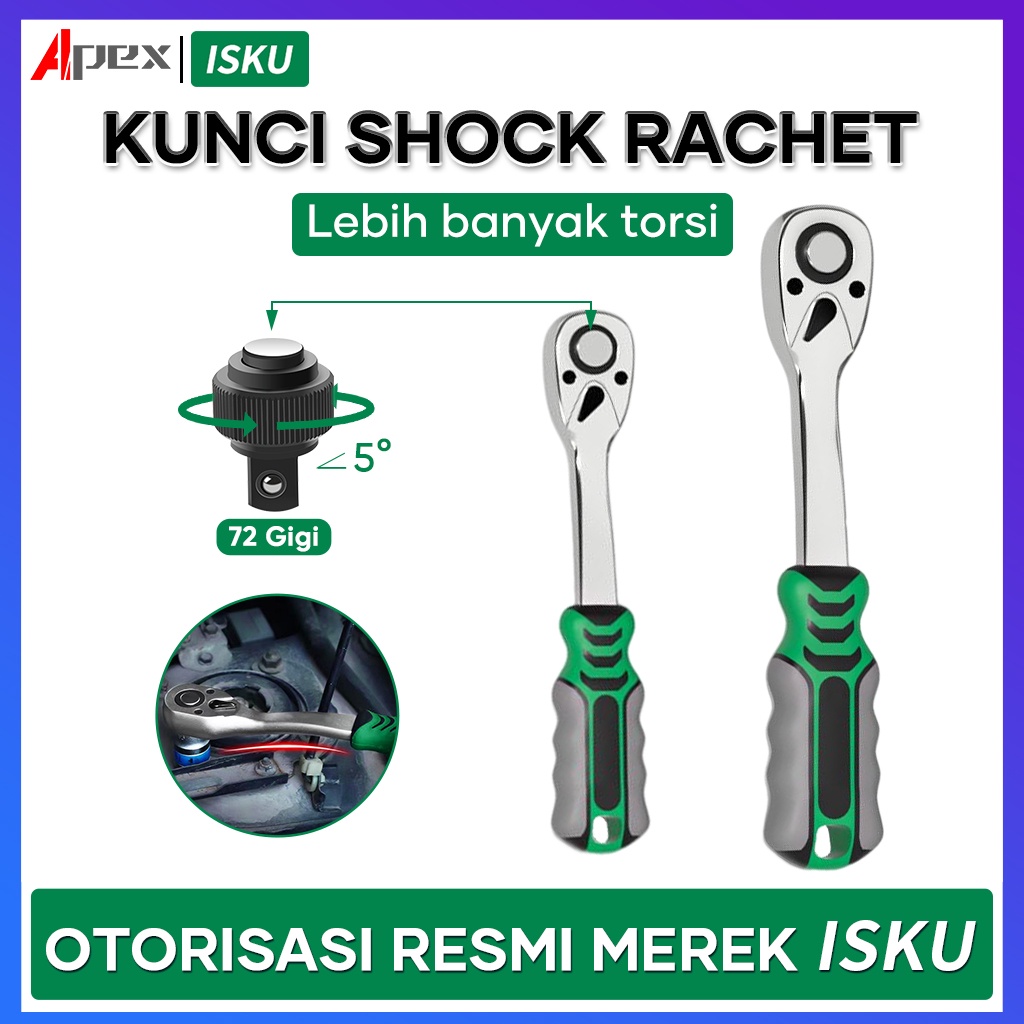 ISKU Kunci Shock rachet Wrench Dengan Karet 1/2 Kunci Ring rachet gagang Karet Kunci Ring pas1/4