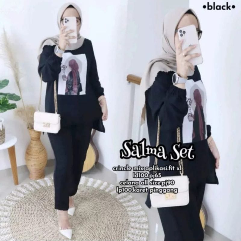 One Set Sablon Moscrepe / SETELAN CRINKLE sablon / Setelan kaos wanita / setelan sablon kaos / ONE S