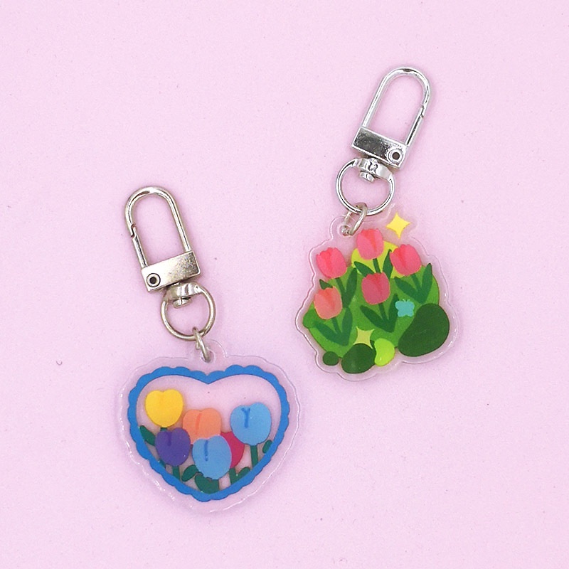 Gantungan Kunci Fashion Love Tulip Acrylic Key Pendant Gantungan Kunci
