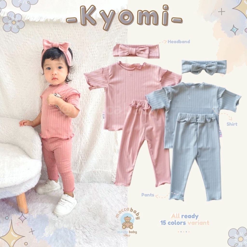 MBSS - BBB KYOMI setelan bayi newborn motif bunga polos lucu free headband pita