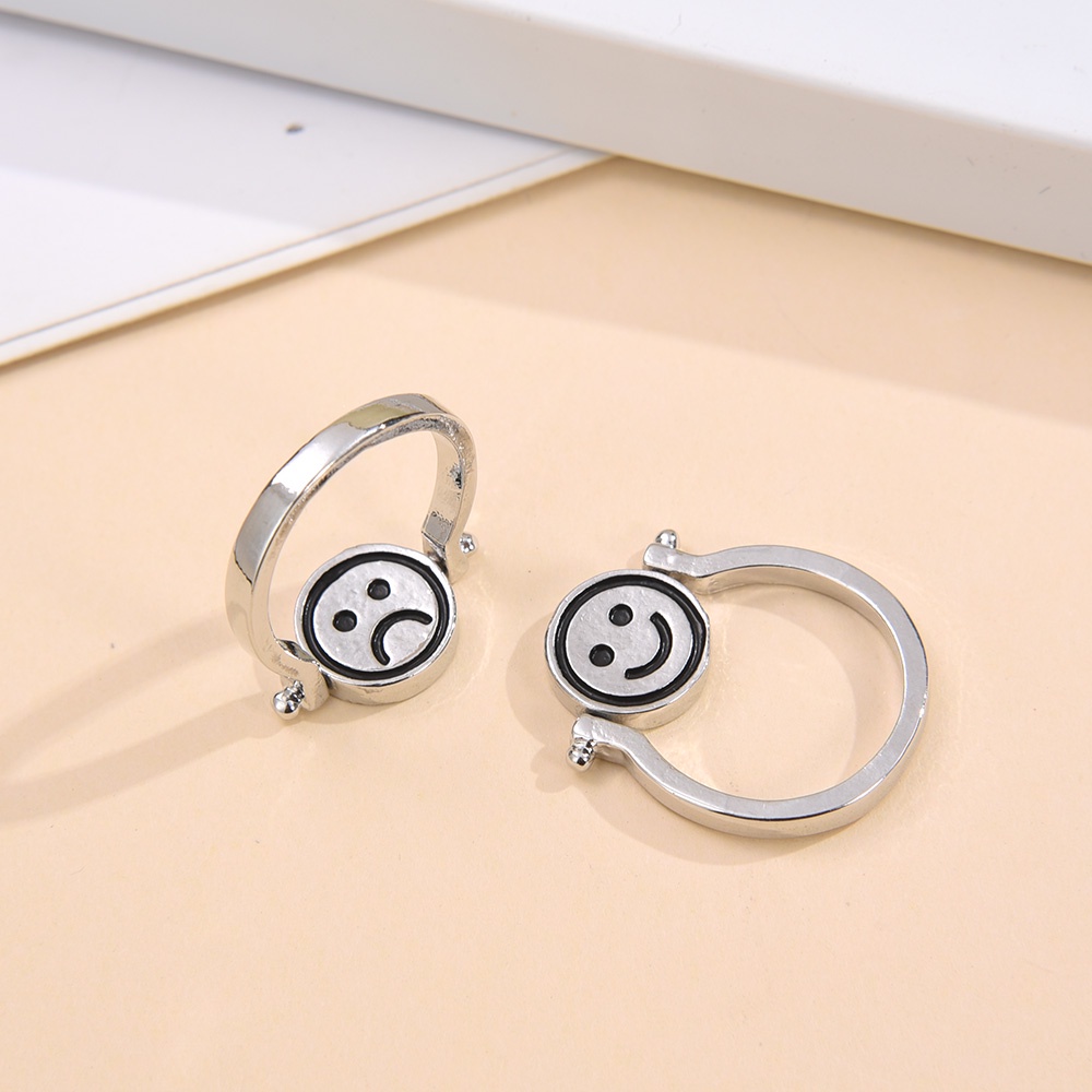 Fashion Perhiasan Wanita Wanita Elegan Wanita Retro Sederhana Jari Cincin Sederhana Indah Hadiah Lucu Rotatable Smiley Sad Face Double Faced Party Rings