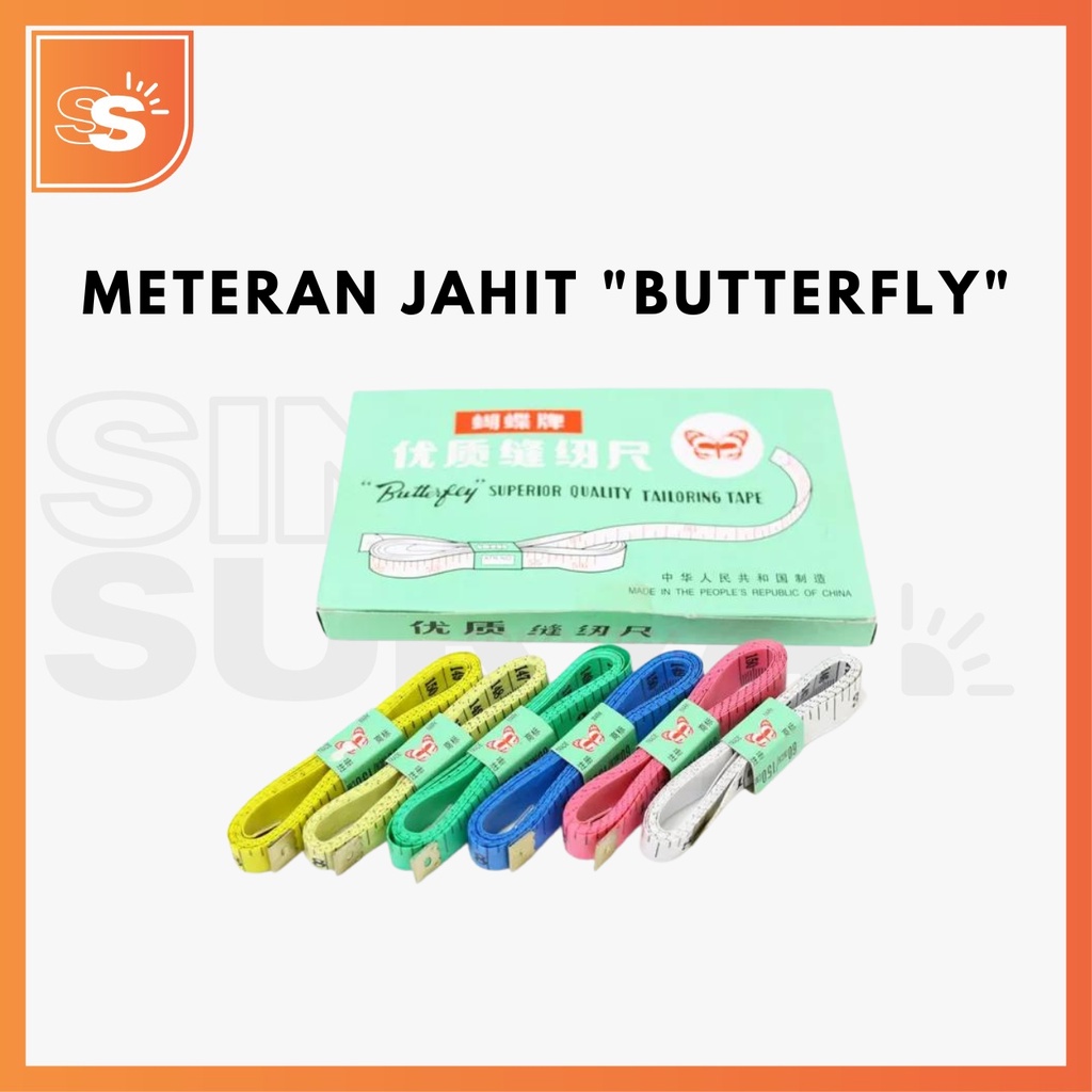 Meteran Jahit Kain / Bahan / Badan Butterfly 150cm Lebar 1.3cm (SATUAN)