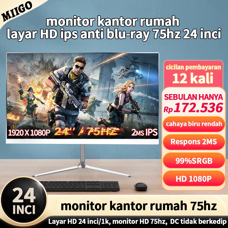 MIIGO monitor PC gaming - 24 Inch 1080P 75HZ IPS HDMI DP USB monitor lengkung di surabaya