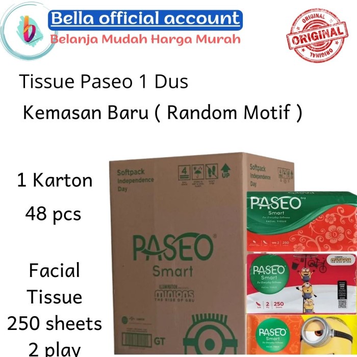 Paseo Smart Facial Tissue 250 Sheets/ 2 Ply 48 pcs/ Karton / 1 dus