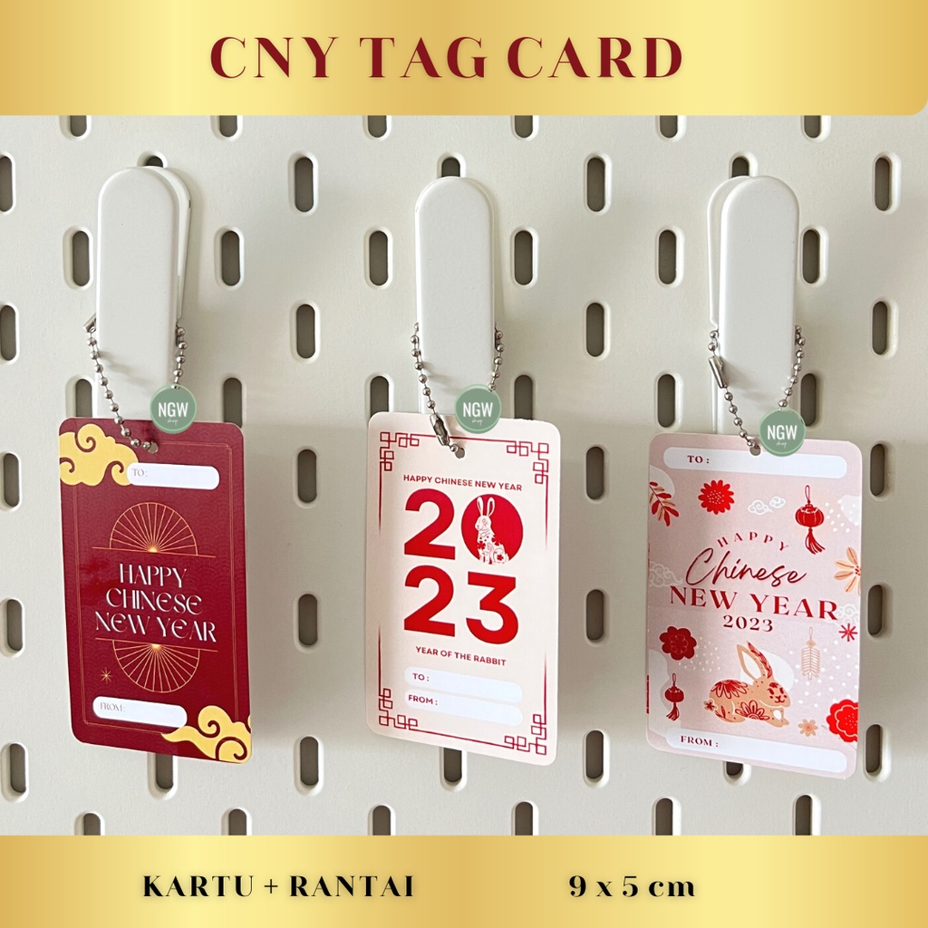 Kartu CNY tag imlek 2023 chinese new year set + rantai 9x5 cm ready