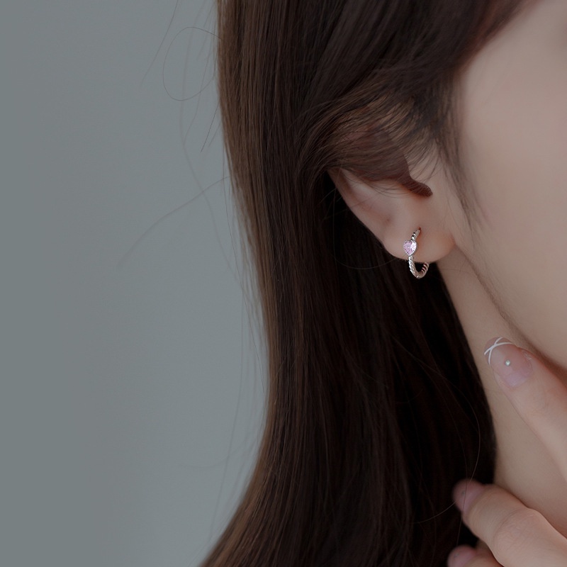 Anting Perak Permata Mewah Untuk Wanita Hypoallergenic Cinta Hati Hoop Earring Perhiasan Aksesoris