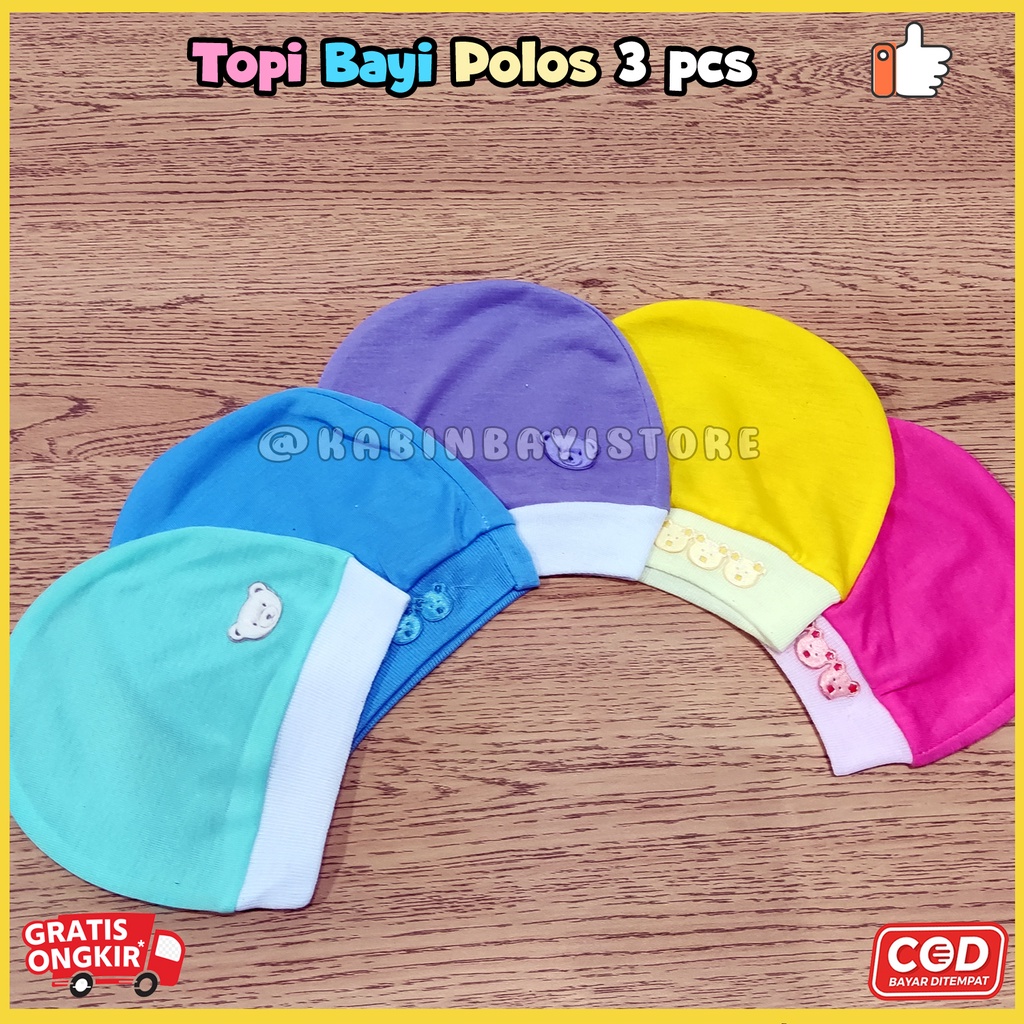 3 Pcs Topi Bayi Newborn Polos