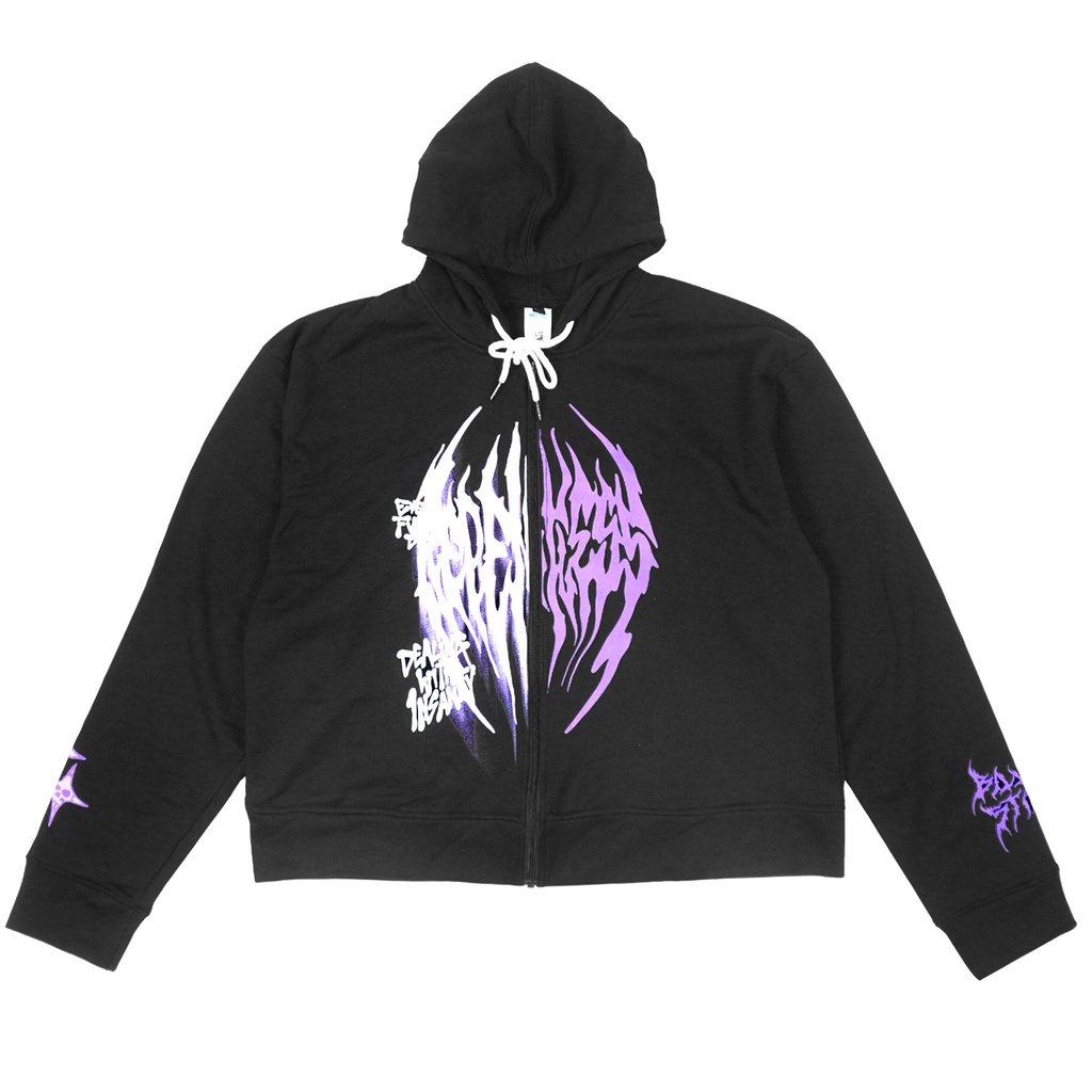 HOODIE CROP - ZIPPER - BILLIONSTARS - DEALING INSANITY - BLACK - METAL - UNISEX