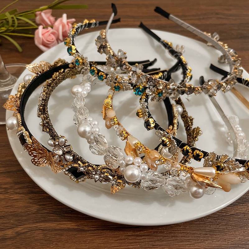 French Retro Temperamen Baroque Hair Hoop Pengadilan Wanita Mutiara Kupu-Kupu Hairband