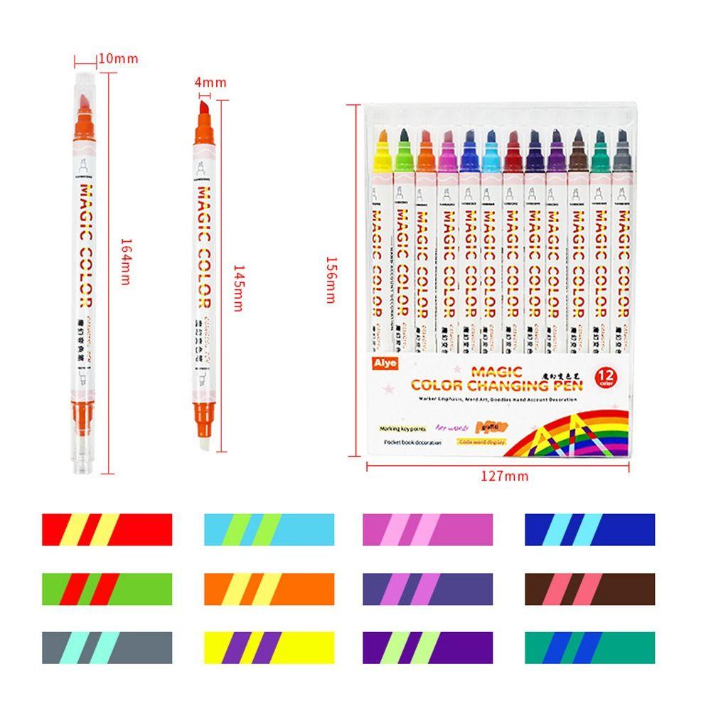 Nanas 12warna /Set Penanda Neon Kantor Perlengkapan Sekolah Alat Gambar Berubah Warna Ajaib