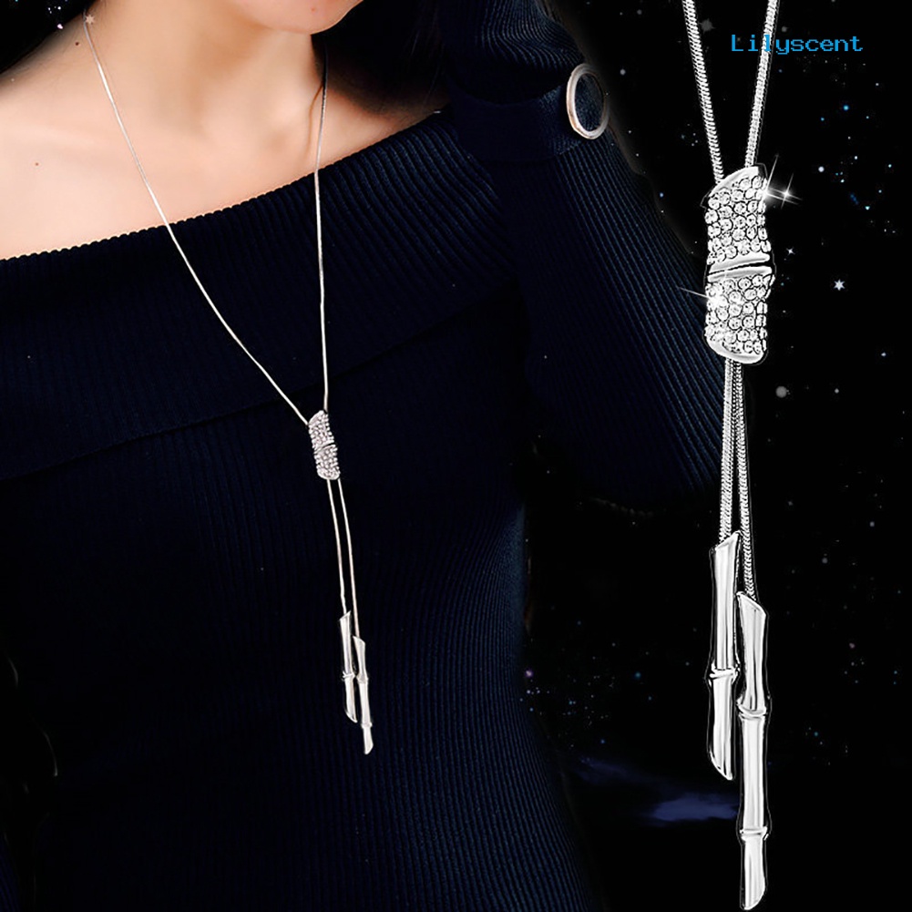 [LS]Wanita Simpul Bambu Rumbai Adjustable Liontin Kalung Rantai Perhiasan