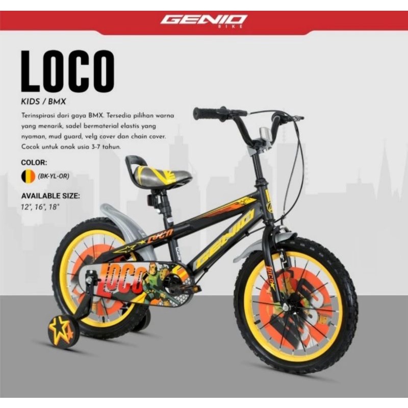 sepeda anak cowo laki roda 4 bmxi Genio Loco 16 inch united