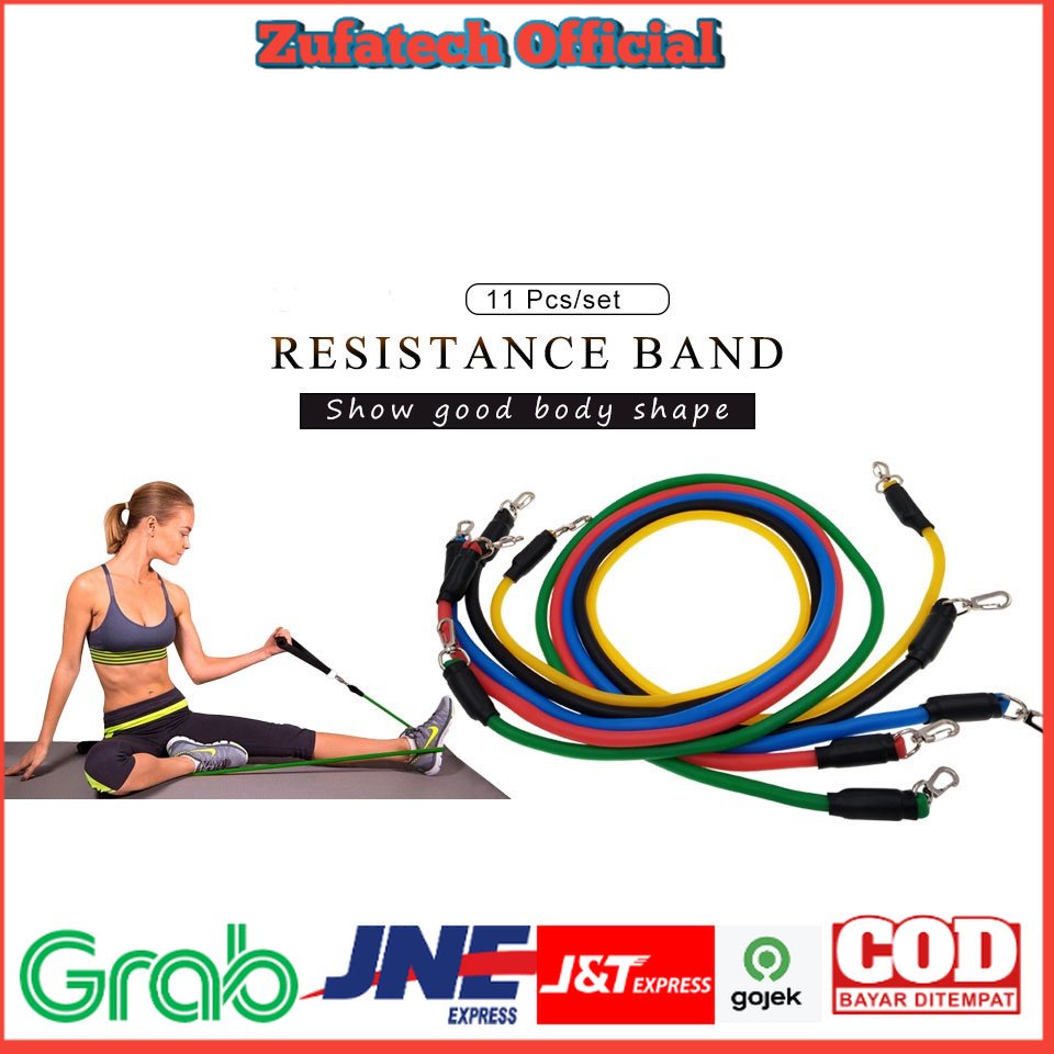 Yougle Set Tali Stretching Resistance Band Pilates Yoga Fitness 11 PCS/set - Black - 7RSE3ZBK