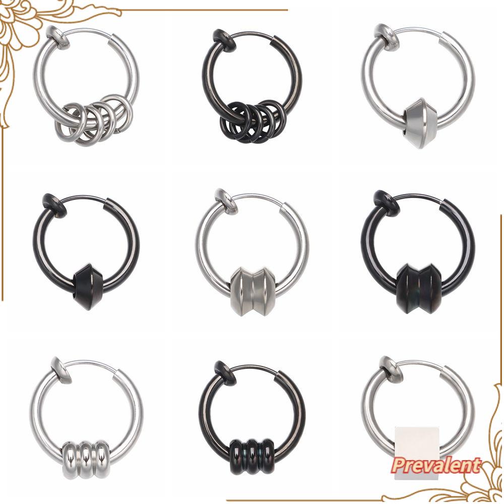 Preva Anting Punk Wanita Laki Laki Perempuan Tanpa Sakit Earring Clip Anting Stainless Steel Untuk Remaja Hoops Palsu