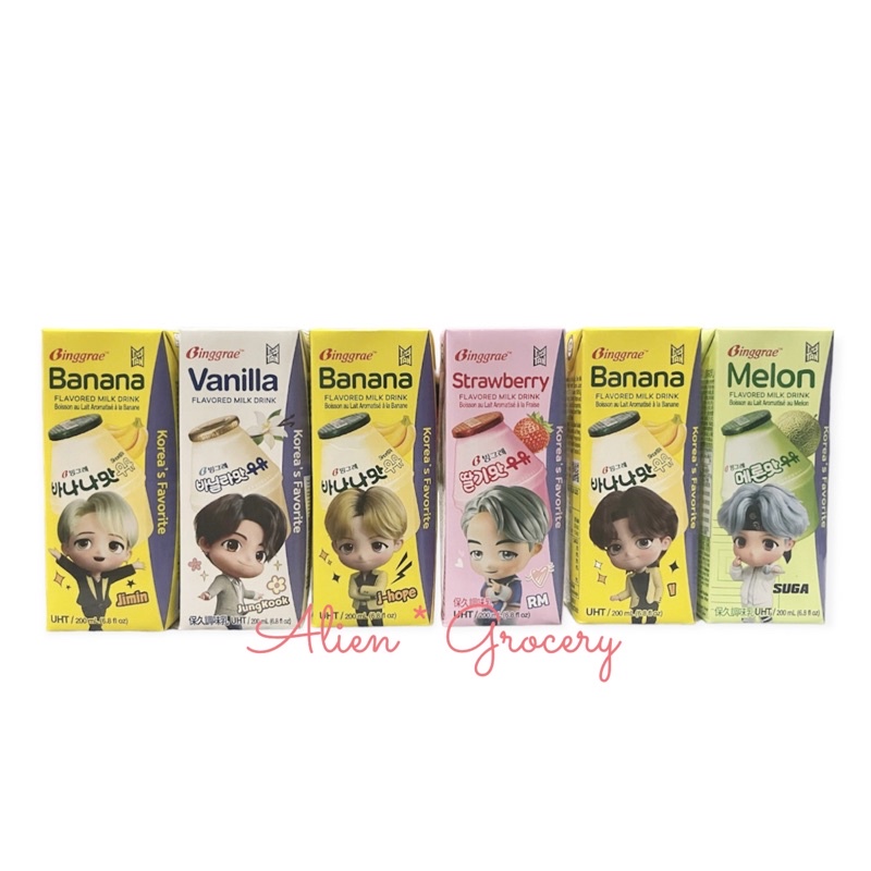 Binggrae Melon Strawberry Banana Lychee Coffee Peach Milk Susu Korea 200ml