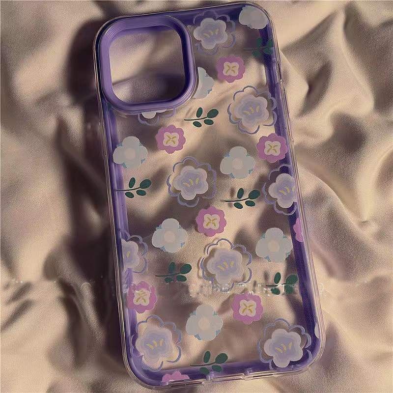 IPHONE Casing Ponsel Desain Tepi Flower Lavander Kompatibel Dengan Iphone12 13 14 11 Pro Max X Xs Max Xr Bbytht