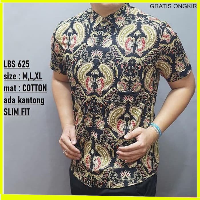 KEMEJA PRIA BATIK LENGAN PENDEK HEM BAHAN KATUN HALUS 40S LBS 625 BAJU MODERN MEWAH SLIMFIT SLIM FIT BY JAKARTA