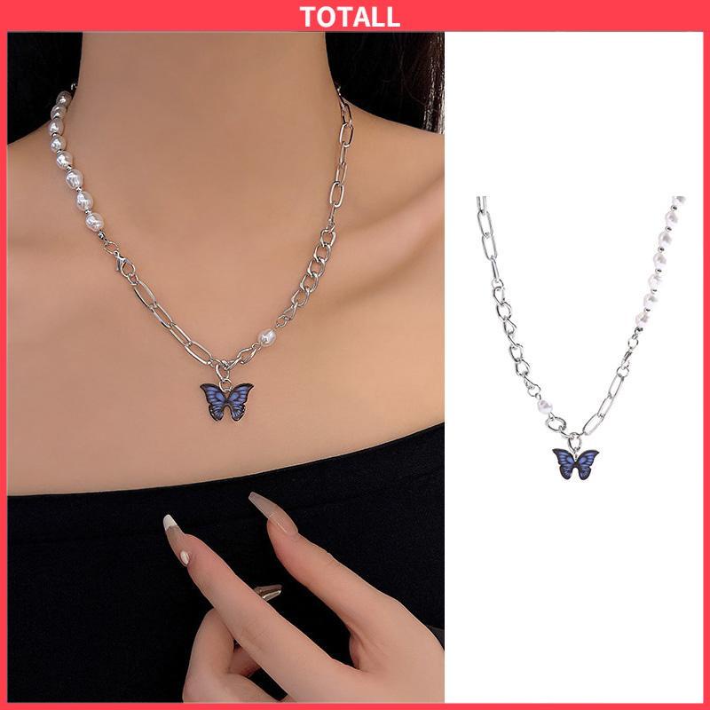 COD Kalung Rantai Kupu-Kupu Mutiara Desain Choker Fashion Korea Gaya Untuk Wanita-Totall