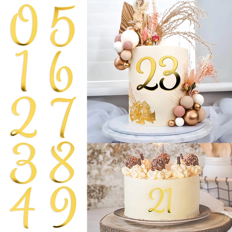 1set Indah 0-9 Nomor Emas Akrilik Topper Kue Untuk Ulang Tahun Pernikahan Ulang Tahun Pesta Kue Dekorasi Digital Cupcake Ornamen Alat Peraga