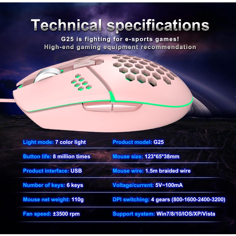 Mouse Kabel USB Dengan Kipas Pendingin 6tombol Mouse Gamer Kantor 800sampai6400 DPI RGB Backlight Mouse Gaming Untuk PC Laptop Tikus