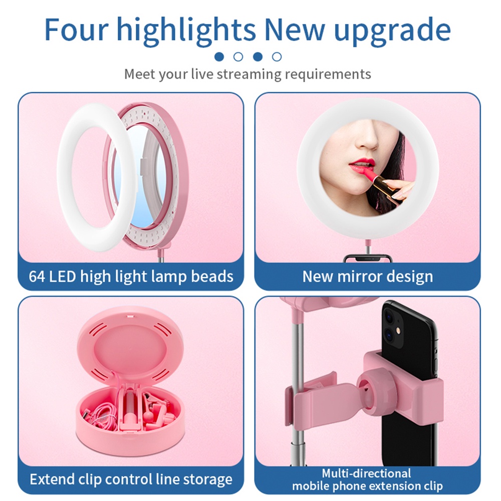 Tripod Selfie Stand Streaming Plus Ring Light Makeup G3 Mirror Selfie Minimalis