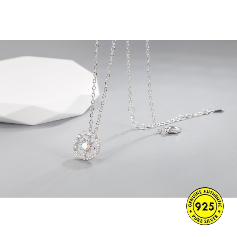 Kalung S925 Perak Delapan Berujung Bintang Moonstone U1505