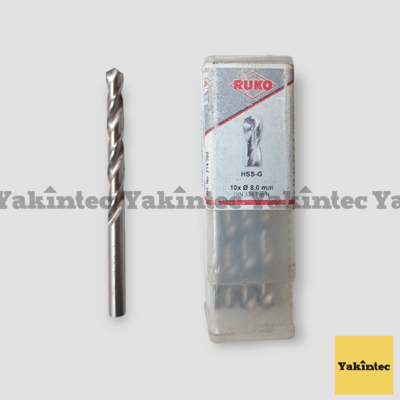 Mata Bor Twist Drill Besi & Kayu Original RUKO 8 mm DIN 338 HSS-Ground