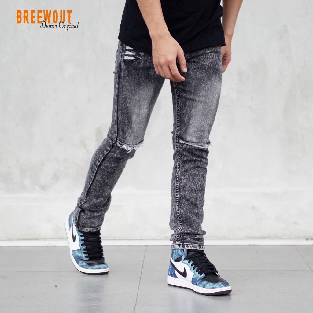 celana sobek pria jeans snow wash streacht ripped distro /  jeans pria sobek slim fit / jeans panjang sobek pria / jeans denim pria sobek