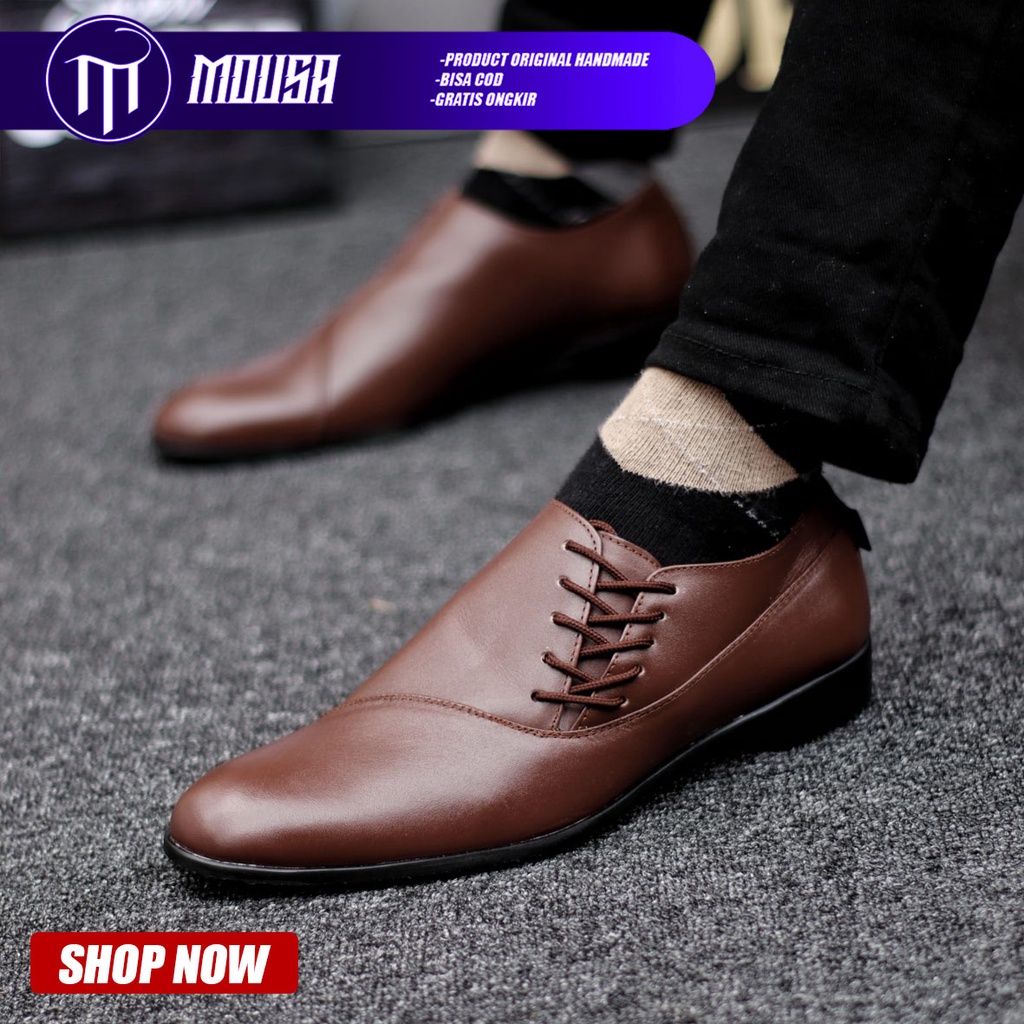 Sepatu Pantofel Kerja Kantor Kulit Asli Formal Hitam Pria Mousa Megan