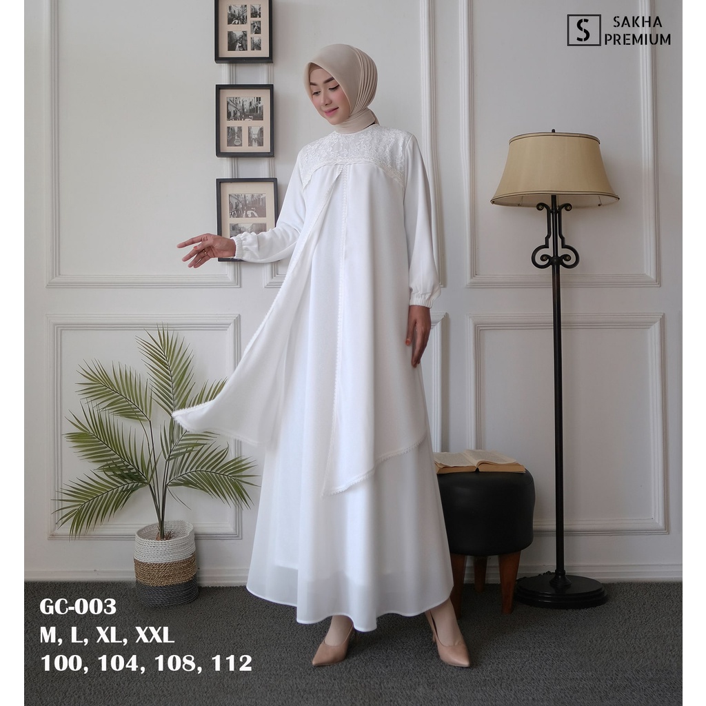 Sakha - GC 03 BAJU GAMIS PUTIH WANITA BRUKAT GAMIS PUTIH CERUTI JUMBO TERLARIS BAJU LEBARAN UMROH HAJI BUSANA KEKINIAN