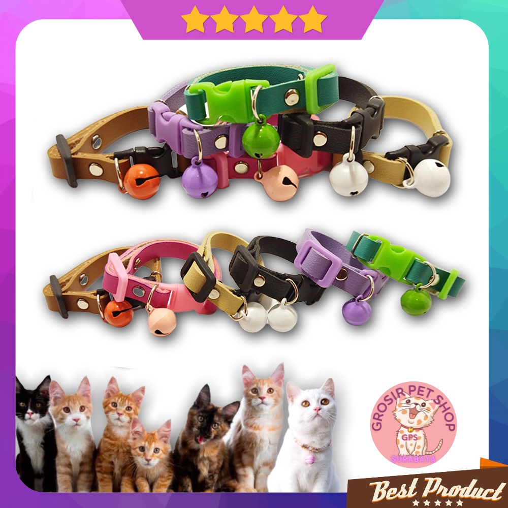 Kalung kucing kitten anjing kelinci kecil premium bahan kulit liontin doff 14 mm ecer grosir aksesoris hewan peliharaan