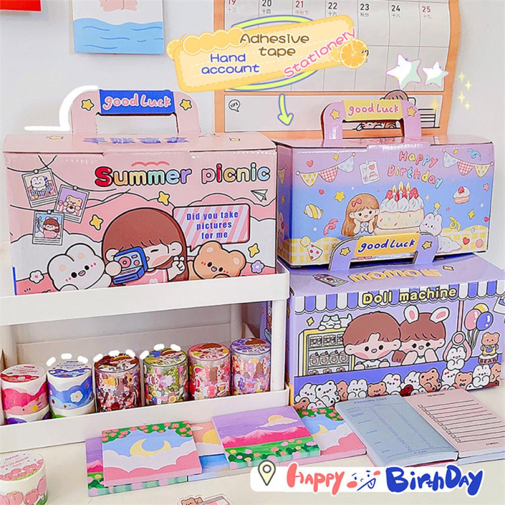 Timekey Kreatif Indah Natal Buta Kotak Beruntung Tahun Baru Kejutan Siswa DIY Scrapbook Stiker Notebook Gel Pena Mainan Set F8N1