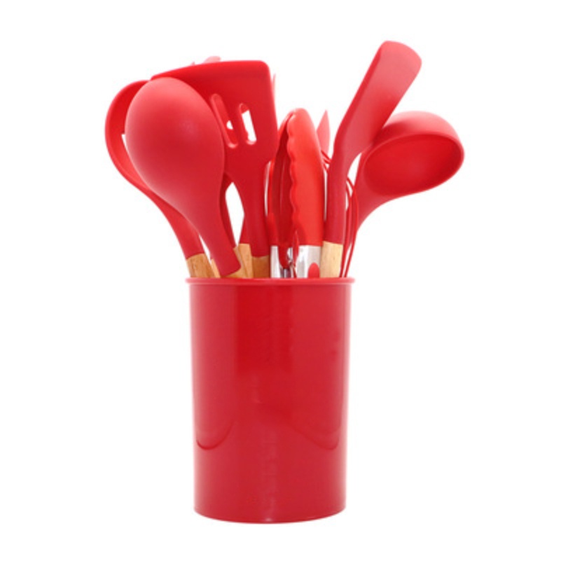 Spatula Silicone Set 11psc + wadah CJ1 Utensil Set Pink Hitam Merah Ungu Hijau - Worldhome