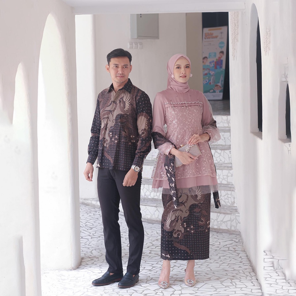 New Arrival - Couple Batik Kondangan Kebaya Modern Erina Brukat Brokat Tulle Premium - Batik Couple Kebaya Wisuda Lebaya Lamaran Lengan PAnjang