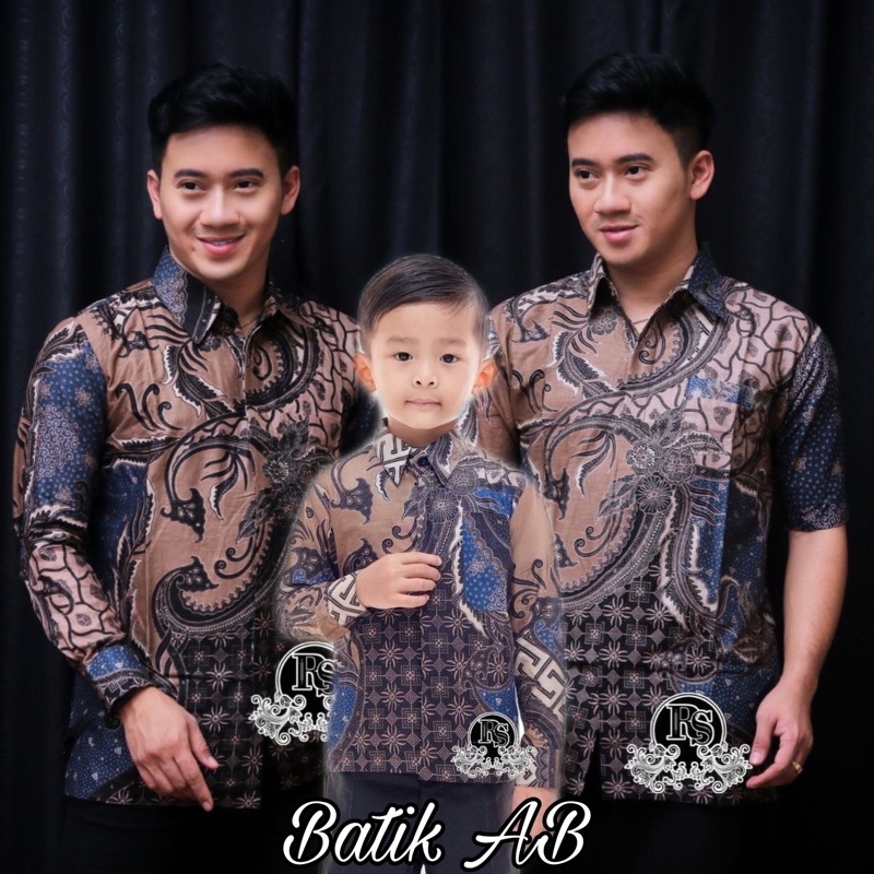 BAJU BATIK COUPLE AYAH DAN ANAK MODERN BATIK COUPLE LENGAN PANJANG MOTIF DIAMON NAVI